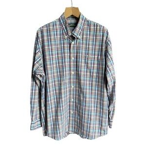 Orvis Men’s Blue Red Yellow White Plaid Long Sleeve Button Front Shirt, XL